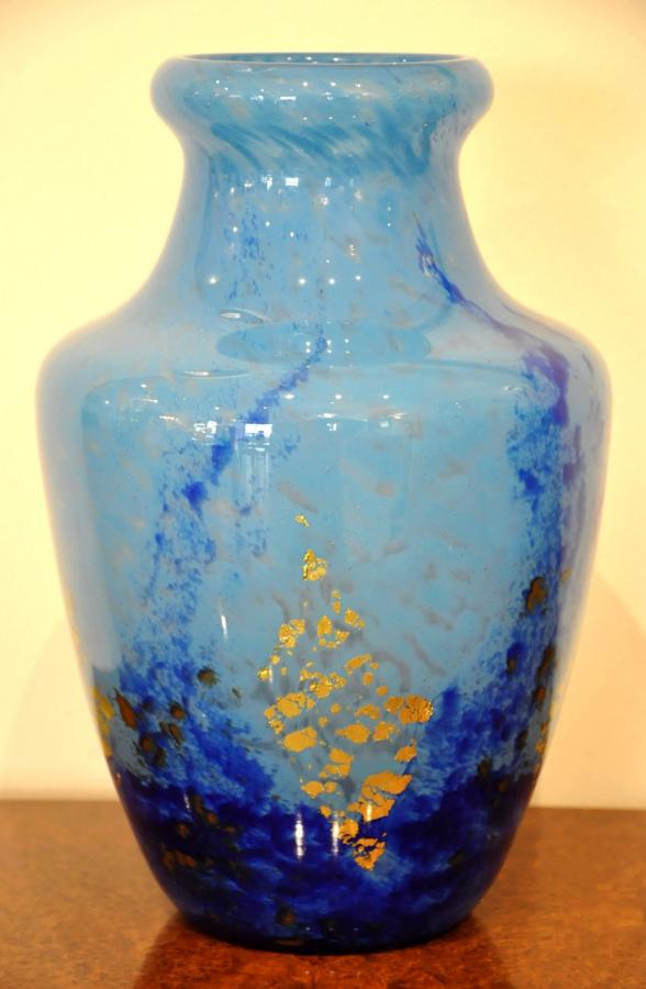  Daum Nancy Glass Vase Multilayer Blue Inclusion Gold Art Deco 1925-1930, More Informations...