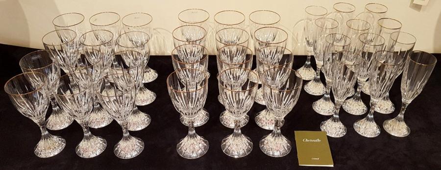Christofle Set Of 36 Crystal Glasses Model Cathedrale Gold , More Informations...