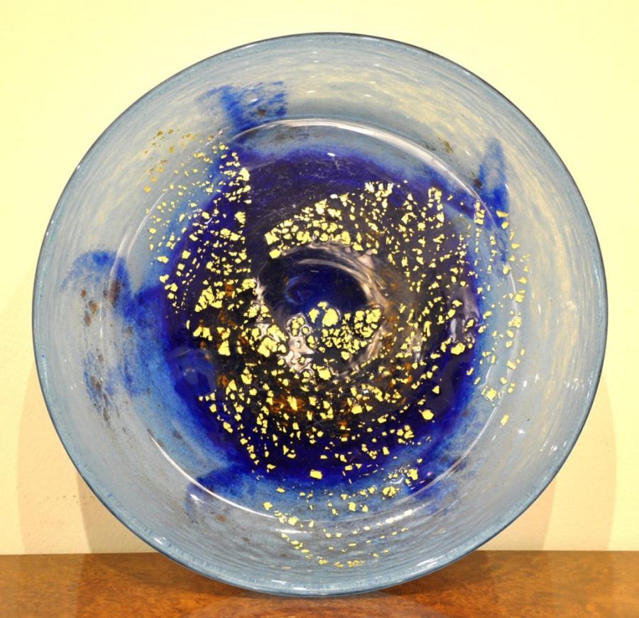 Daum Nancy Blue Glass Bowl Inclusion Gold Art Deco 1925-1930, More Informations...