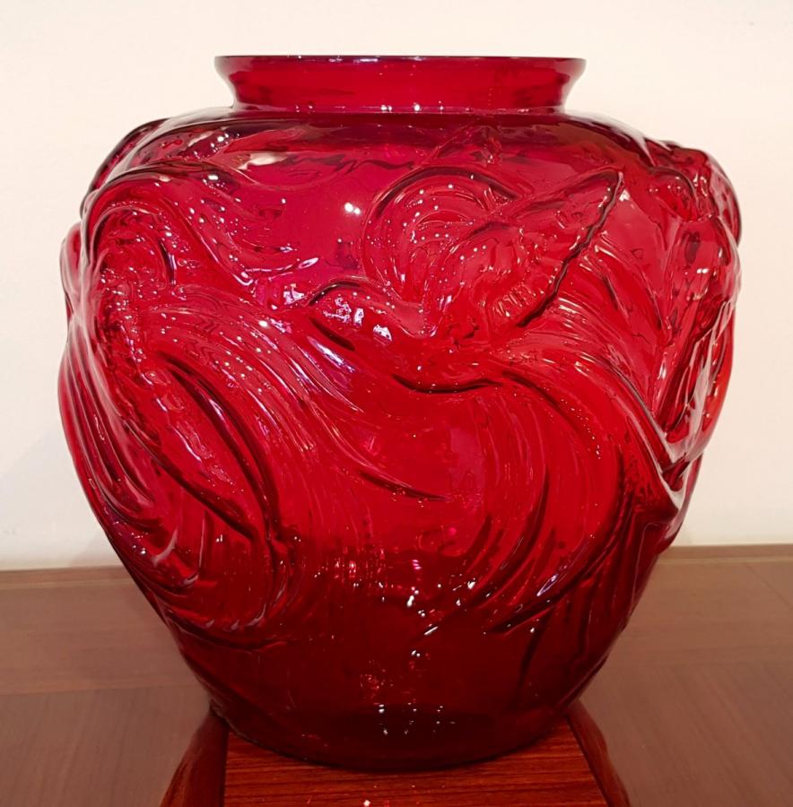 Verlys Vase Birds Of Paradise Red Glass Art Deco 1930 , More Informations...