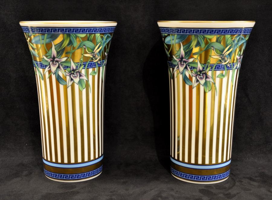 Versace & Rosenthal Pair Of Porcelain Vases Wild Flora , More Informations...