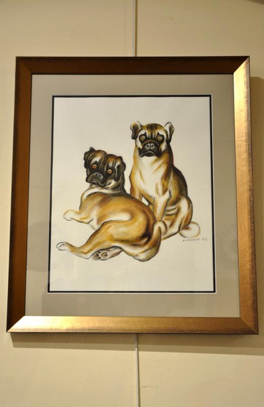  André MARGAT DRAWING PASTEL 2 PUG DOGS 1963, More Informations...