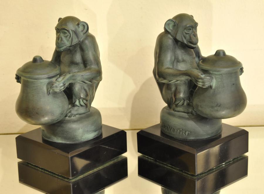 Max Le Verrier Pair Of Bookends Monkeys Art Deco 1930 , More Informations...