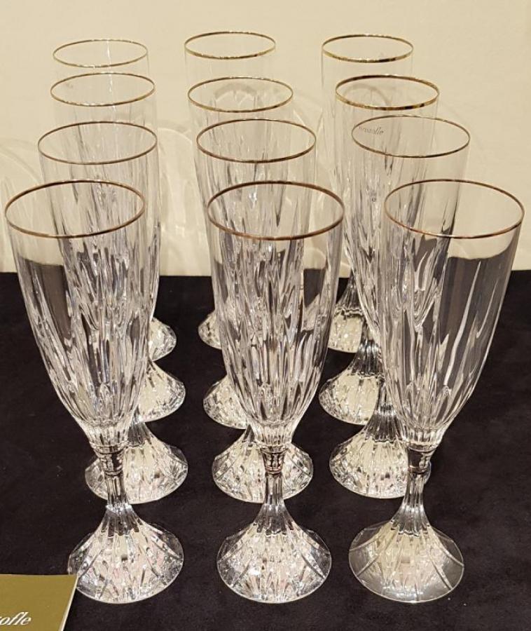 Christofle Set Of 36 Crystal Glasses Model Cathedrale Gold