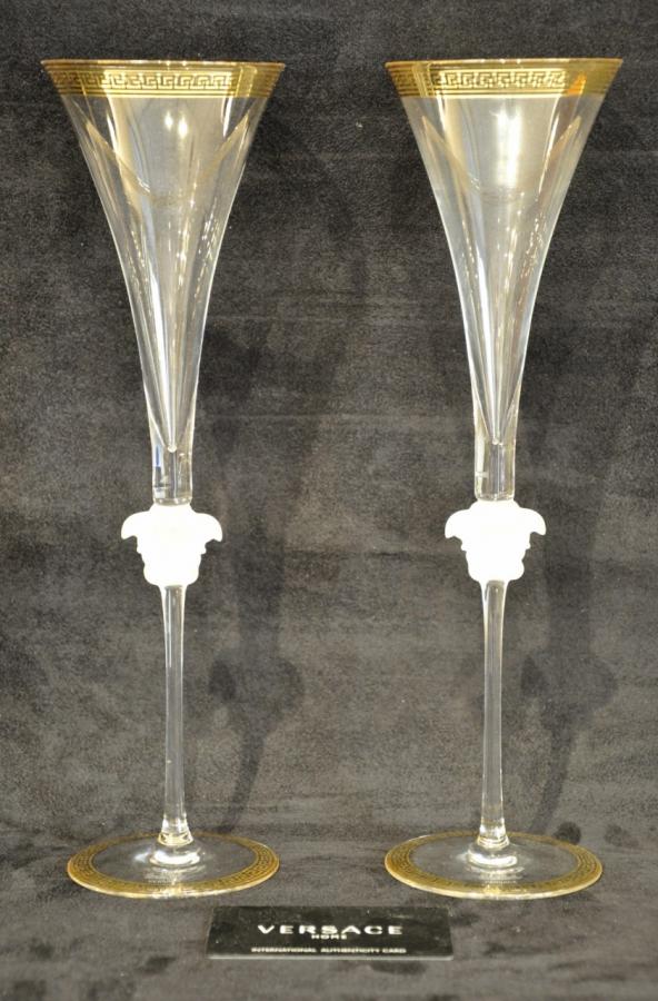 Versace & Rosenthal Medusa d'Or luxe Set 2 Champagne Flutes