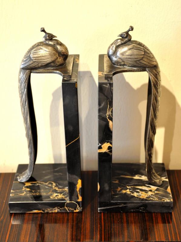 CHARLES  PAIR BOOKENDS BRONZE & MARBLE ART DECO 1930, More Informations...
