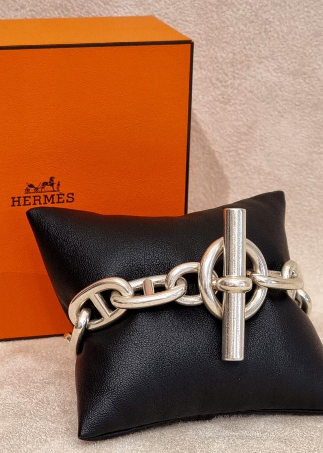 HermèsParis Bracelet Argent Chaîne d'Ancre Grand Modèle , Plus d'infos...