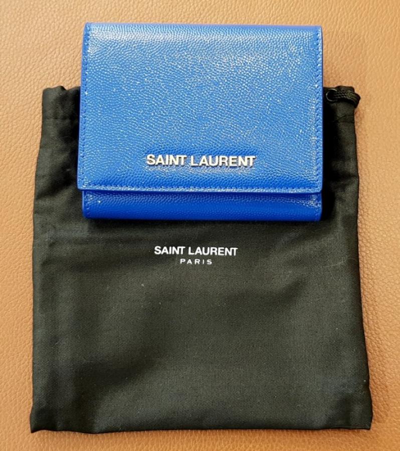 YVES SAINT LAURENT PORTE FEUILLE PORTE CARTE PORTE MONNAIE CUIR BLEU, Plus d'infos...