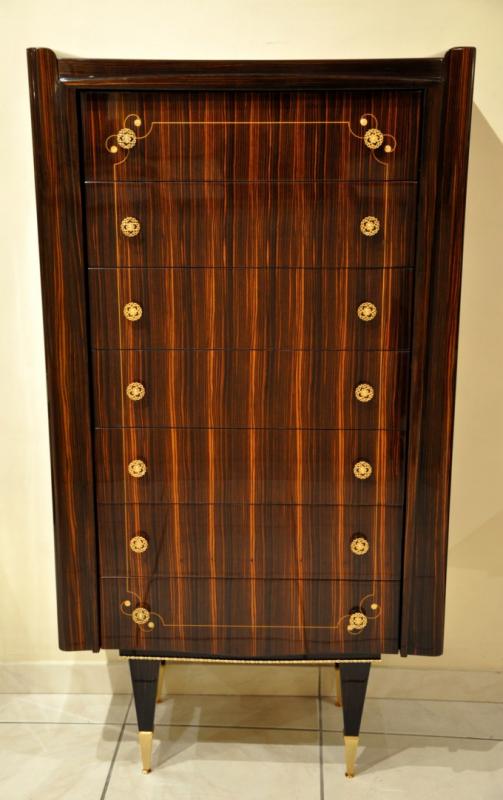 JULES LELEU CHEST OF SEVEN DRAWERS MACASSAR EBONY CIRCA 1945, More Informations...