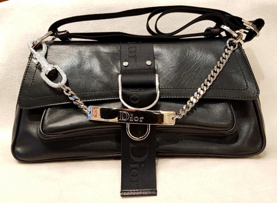 CHRISTIAN DIOR BAG IN  BLACK  LEATHER AND RHINESTONE , More Informations...