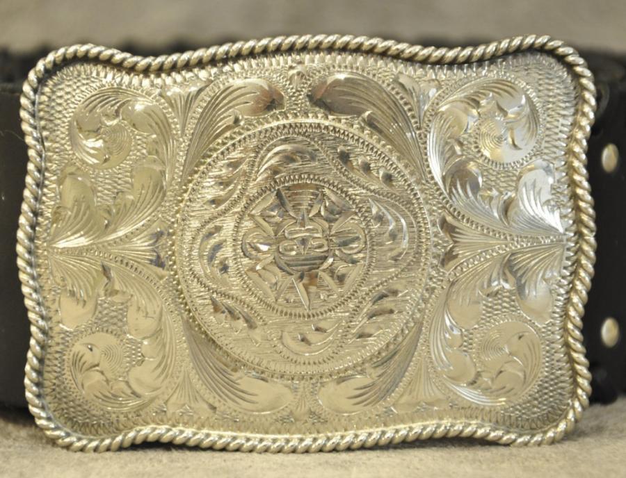 Gianni Versace VINTAGE Womens Belt Black Leather & Silver Guilloche, More Informations...