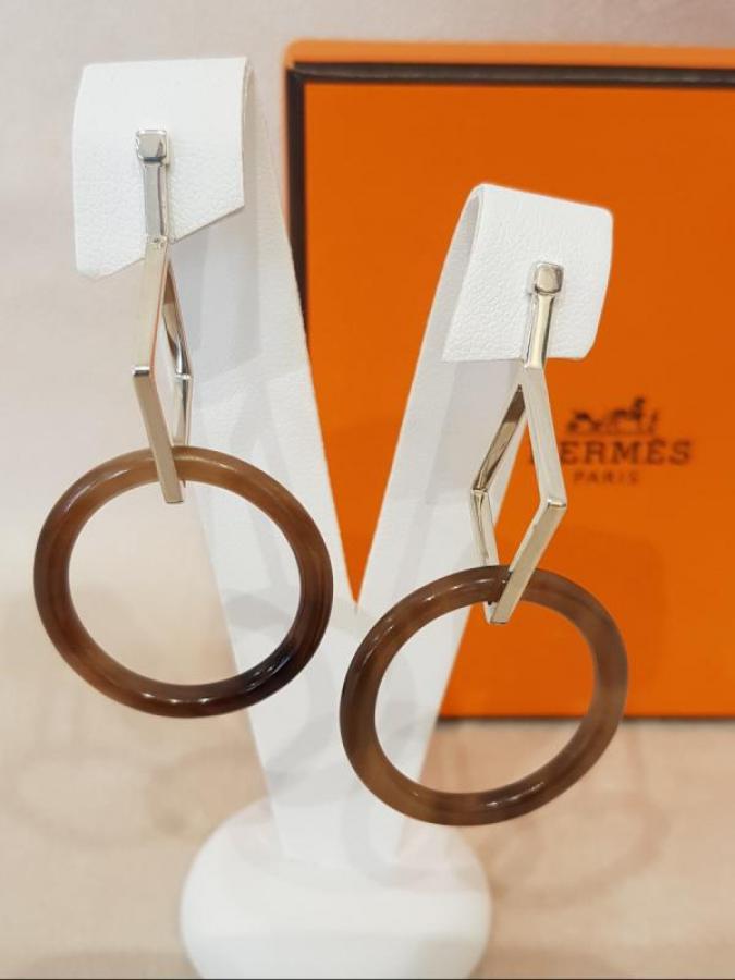 HermÃ¨s Pair Of Silver & Horn Earrings , More Informations...