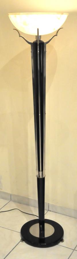 Floor Lamp Black Lacquer & Alabaster Art Deco 1930, More Informations...