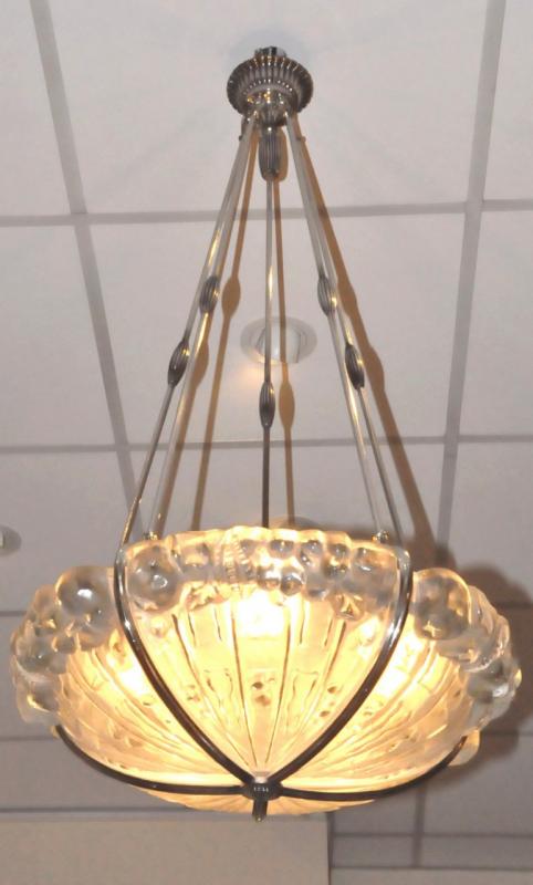 GENET & MICHON CHANDELIER  BRONZE & GLASS ART DECO 1930, More Informations...