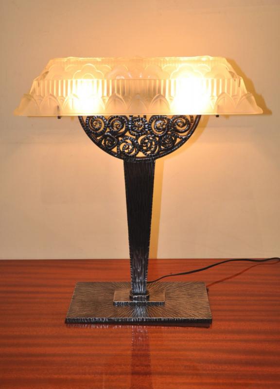 HETTIER & VINCENT LAMP GLASS & WROUGHT IRON  ART DECO 1930, More Informations...