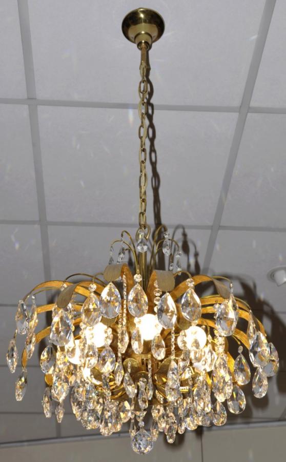 MAISON BaguÃ¨s  CHANDELIER Golden brass & Crystal Pampilles Circa 1970, More Informations...