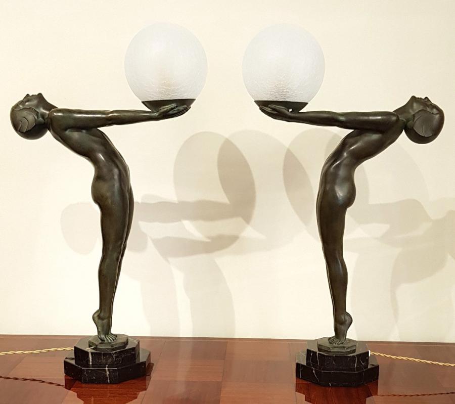 Max Le Verrier Lumina Pair Of Art Deco Lamp Sculptures 1930 , More Informations...