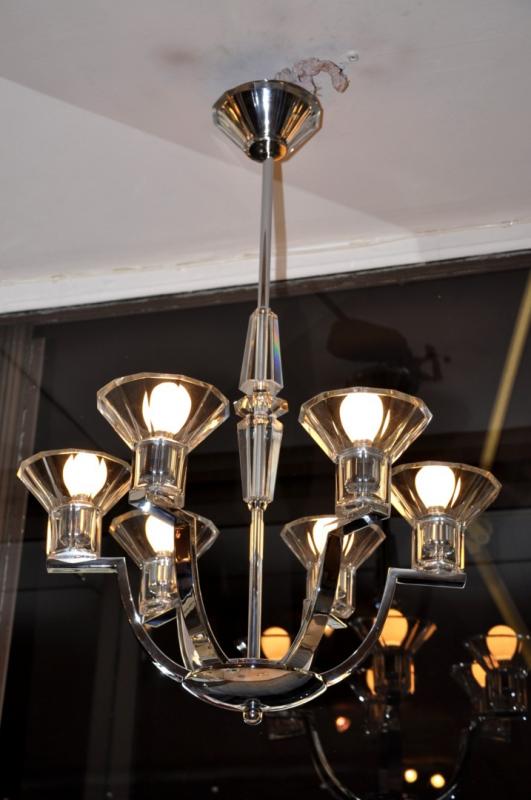 MODERNIST CHANDELIER METAL AND  SEVRES CRYSTAL CIRCA 1940, More Informations...