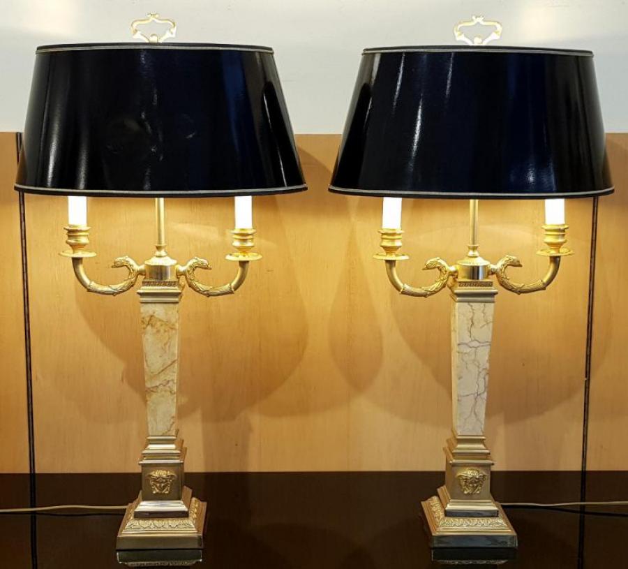 Versace Home Pair Of Lamps Bronze & Marble , More Informations...