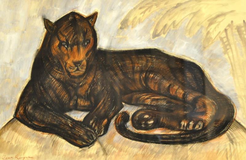 Jean Royer Panther Elongated Important Drawing Charcoal Pastel Watercolor Circa 1970, More Informations...