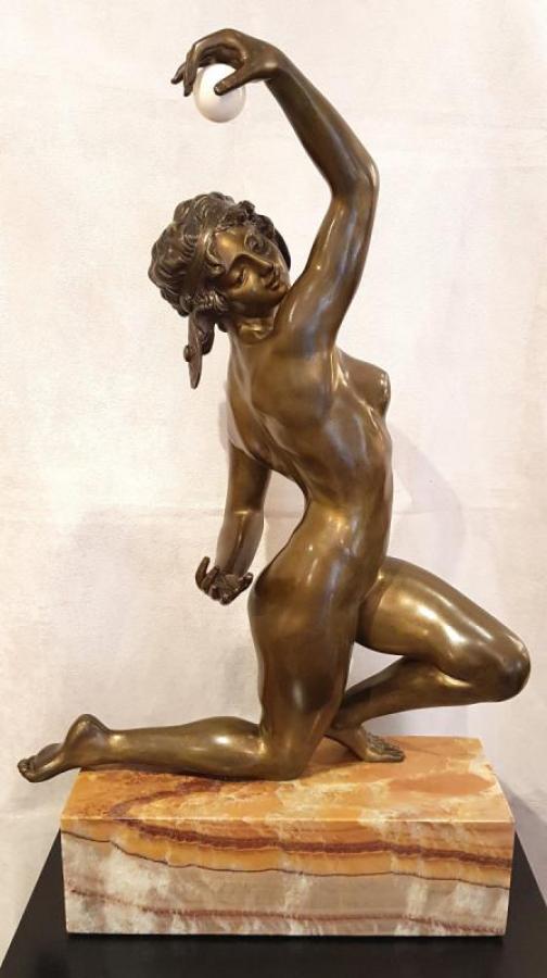 Affortunato Gory Bronze Sculpture Naked Dancer With The Ball Art Deco 1920 , More Informations...