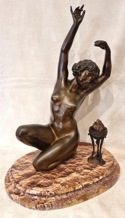 Affortunatto Gory Sculpture Bronze Danseuse A La Flamme Art Déco 1920-1925 , Plus d'infos...