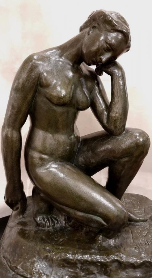 Alfred-Jean Halou Sculpture Bronze Nymphe Accroupie Série Limitée Art Déco 1931 , Plus d'infos...