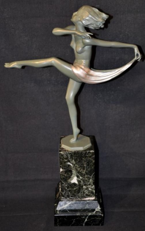 JOSEF LORENZL FIGURE SEMI NUDE DANCER BRONZE ART DECO 1930, More Informations...