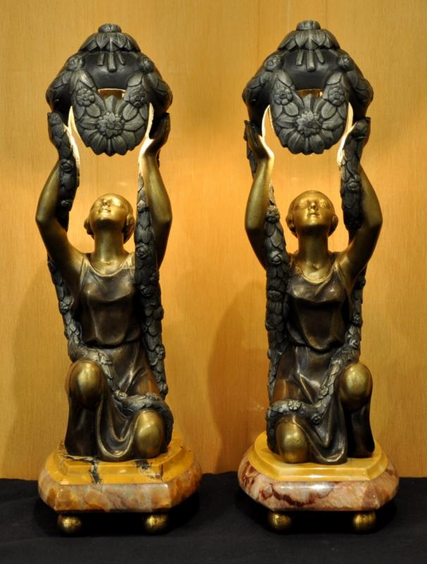 P. SEGA SCULPTURES PAIR OF LAMPS VEILLEUSES ART DECO 1920-1925, More Informations...