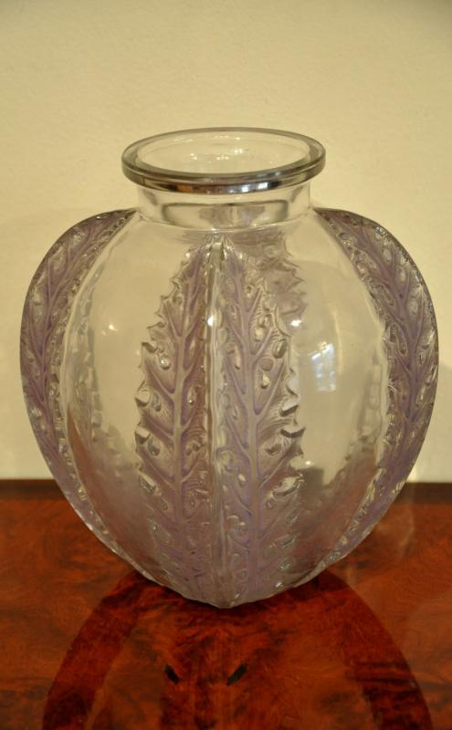 RenÃ© LALIQUE VASE CHARDONS PATINE MAUVE ART DECO 1922, Plus d'infos...