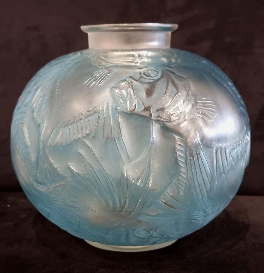 RenÃ© Lalique Vase Poissons patine bleue Art DÃ©co 1921 , Plus d'infos...