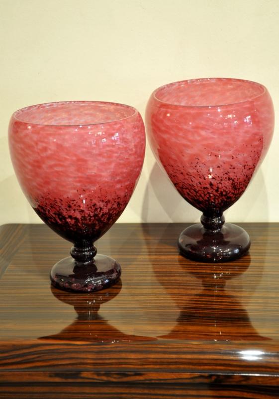 SCHNEIDER PAIRE DE VASE VERRE PoudrÃ© FRAMBOISE ART DECO 1920-1925, Plus d'infos...